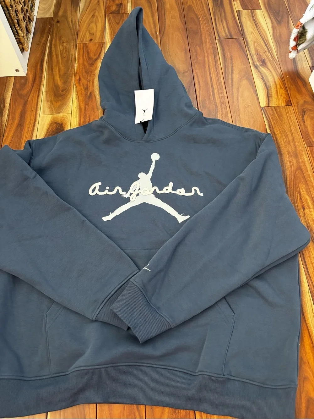 Nike Air Jordan Dark Blue Pullover Hoodie with White Logo